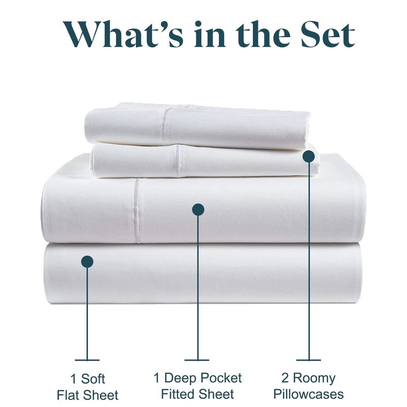 SKY BEDDINGS Split Top King Sheet Set - 100% Cotton, 600 Thread Count Flex Head King Sheets for Sleep Number Bed - 16" Deep Pocket cooling Sheets for Flex Top King Adjustable Bed - Split King/34" Down - White - Image 3